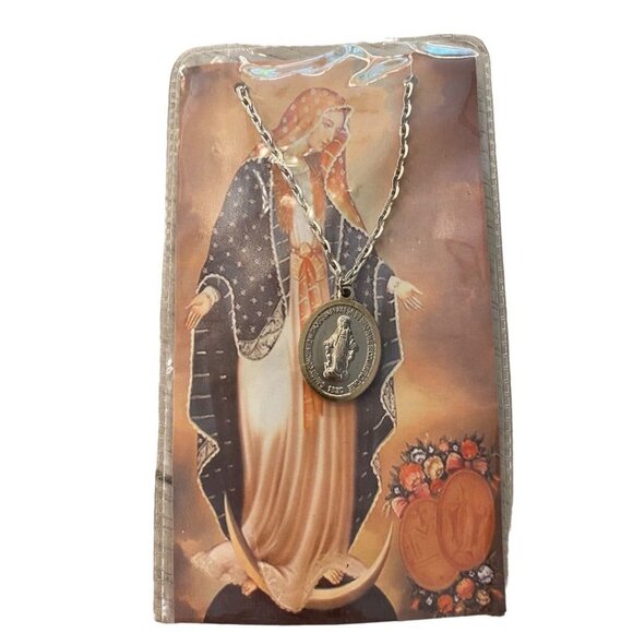 Catholic Christian Medals on Chain Mary Pope John Paul Set of 2 New on Prayer Ca - Picture 5 of 12